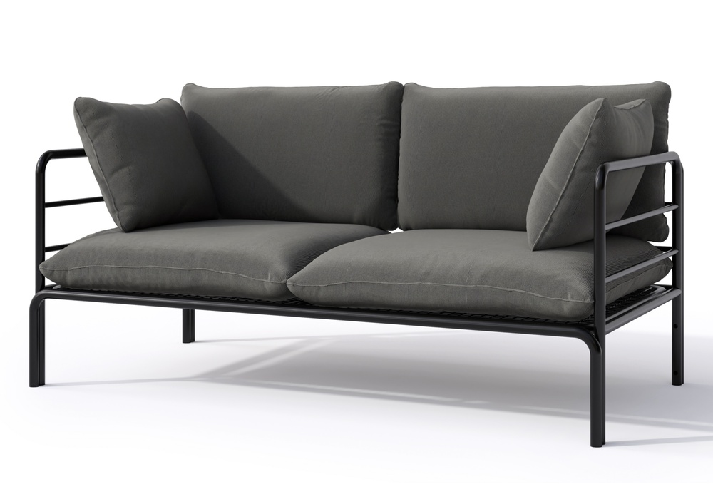 SELSEY Sofa ogrodowa dwuosobowa Worcully w tkaninie hydrofobowej antracytowa/ czarny stelaż