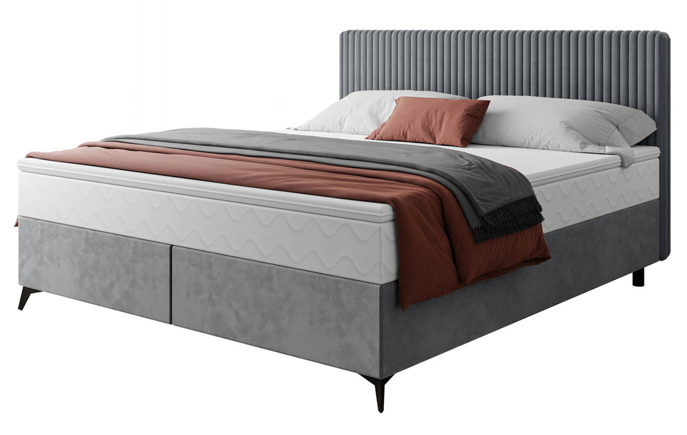 SELSEY Łóżko kontynentalne 160x200 cm Falwo z pojemnikiem szare gruby sztruks