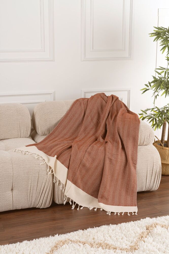 SELSEY Koc narzuta Forlania 200x150 cm bawełniany miedziany