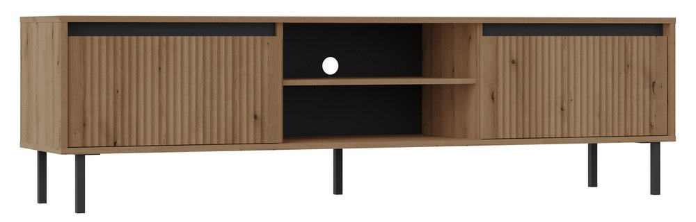 SELSEY Szafka RTV Osaka z dwiema szufladami i półką 179 cm dąb evoke na czarnych nogach