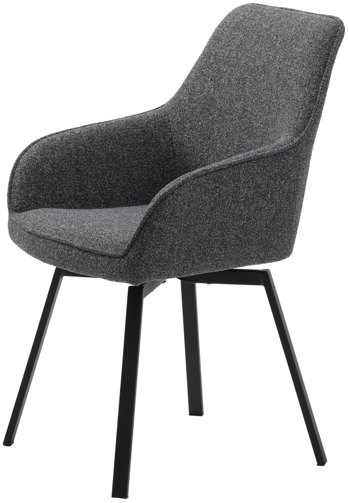 SELSEY Krzesło tapicerowane Bebese obrotowe na czarnych nogach melanż grafitowy