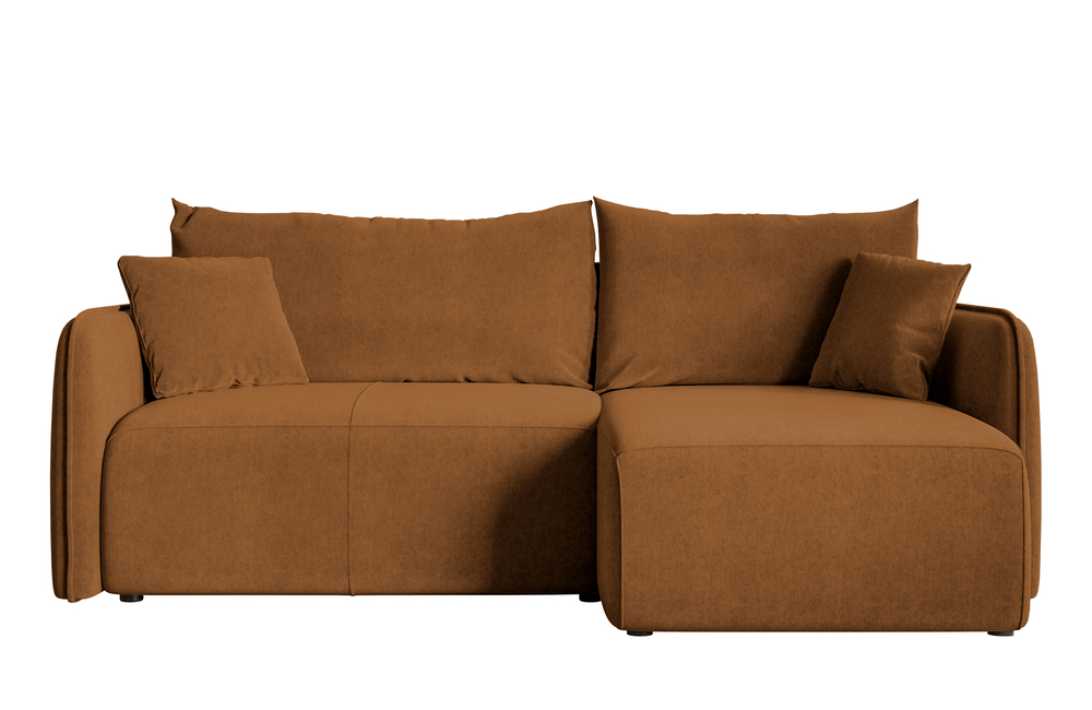 SELSEY Narożnik z funkcją spania Mamla L-kształtny miedziany z pojemnikiem welur hydrofobowy uniwersalny