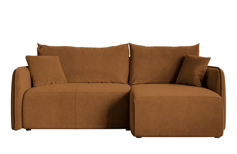 SELSEY Narożnik z funkcją spania Mamla L-kształtny miedziany z pojemnikiem welur hydrofobowy uniwersalny