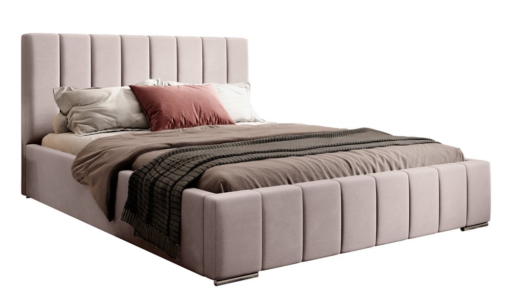 SELSEY Łóżko tapicerowane 160x200 cm Wolte z pojemnikiem beżowe welur