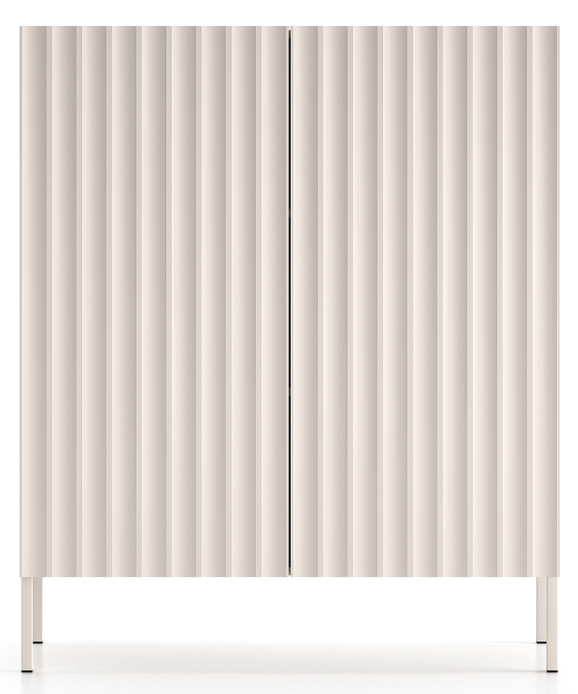 SELSEY Wysoka komoda dwudrzwiowa Derriva z ryflowanymi frontami 100 cm kaszmir