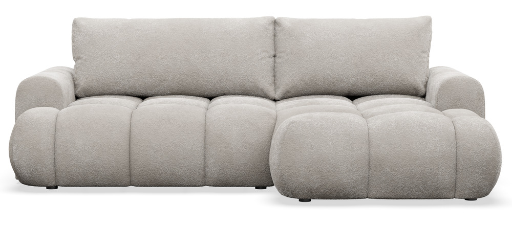 SELSEY Narożnik z funkcją spania Ombo Mini L-kształtny prawostronny z pojemnikiem szarobeżowy boucle