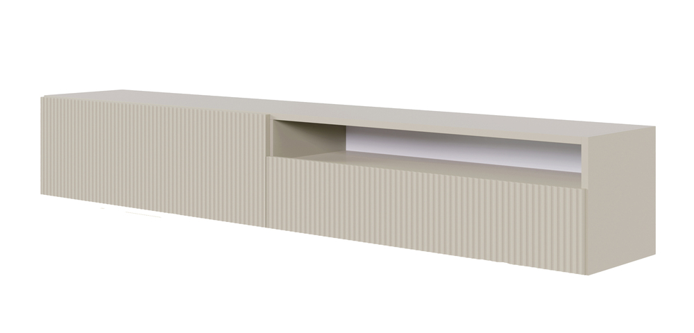 SELSEY Szafka RTV Veldio z frezowanym frontem z wnęką 175 cm Szary beż wisząca