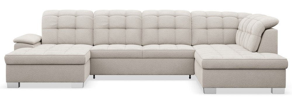 SELSEY Narożnik z funkcją spania Jamaal U-kształtny lewostronny z pojemnikiem szarobeżowy welur hydrofobowy