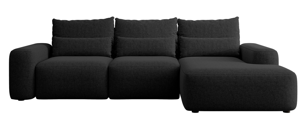 SELSEY Narożnik z funkcją spania Carnos L-kształtny z dodatkowymi poduszkami lędźwiowymi czarny szenil hydrofobowy prawostronny