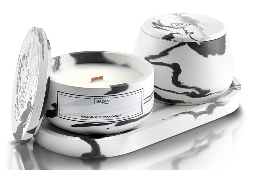 SELSEY Zestaw dwóch świec sojowych Afina+Grand Black Opium marmurowy gips