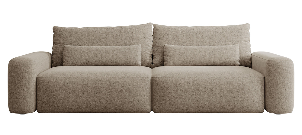 SELSEY Kanapa rozkładana trzyosobowa Carnos jasnobrązowa szenil hydrofobowy nogi czarne