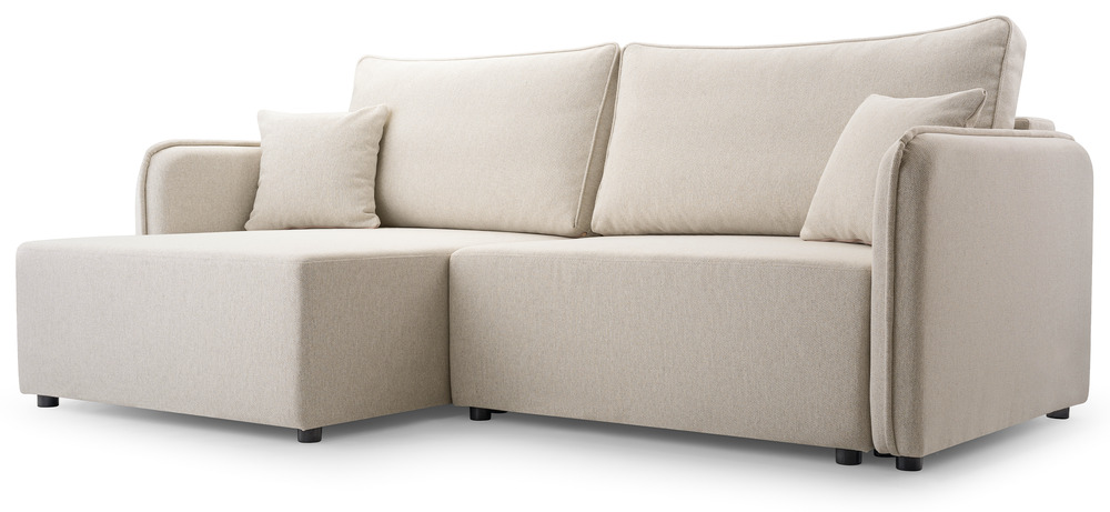 SELSEY Narożnik z funkcją spania Kassian L-kształtny lewostronny z pojemnikiem jasnobeżowy plecionka