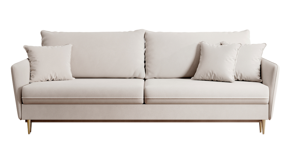 SELSEY Kanapa rozkładana trzyosobowa Volio szarobeżowa velvet hydrofobowy nogi złote