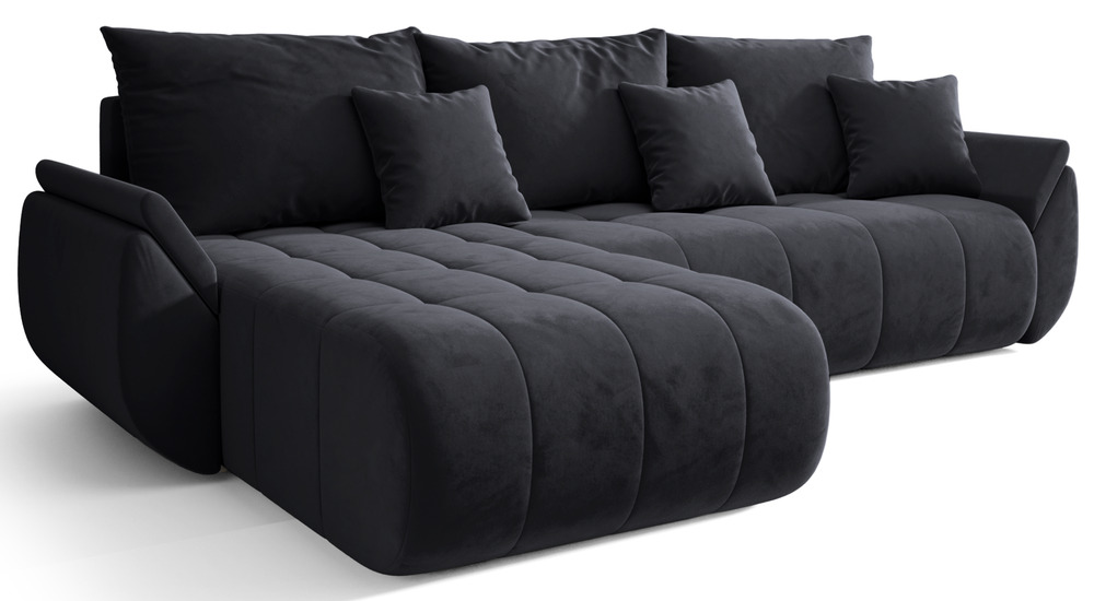 SELSEY Narożnik z funkcją spania Romuldi L-kształtny lewostronny z pojemnikiem antracytowy welur hydrofobowy