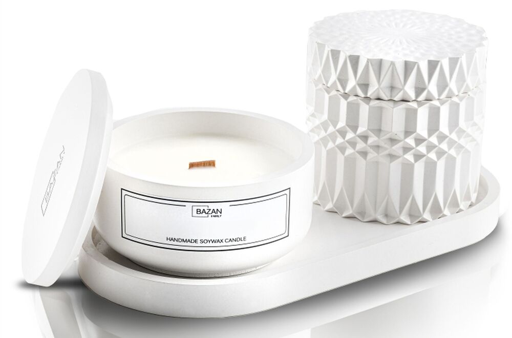 SELSEY Zestaw dwóch świec sojowych Mystery+Grand Mystical Oriental biały gips