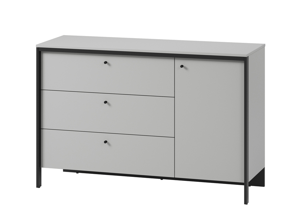 SELSEY Komoda Gris 136 cm z trzema szufladami i LED szary / czarny