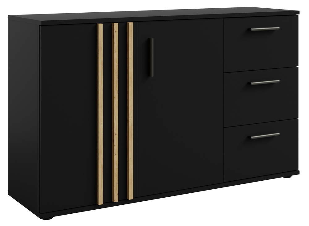 SELSEY Komoda dwudrzwiowa Tollino z trzema szufladami 120 cm Czarna/Dąb artisan lamele
