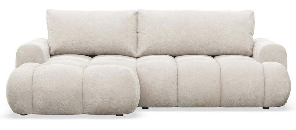 SELSEY Narożnik z funkcją spania Ombo Mini L-kształtny lewostronny z pojemnikiem kremowy boucle