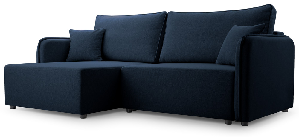 SELSEY Narożnik z funkcją spania Kassian L-kształtny lewostronny z pojemnikiem granatowy plecionka