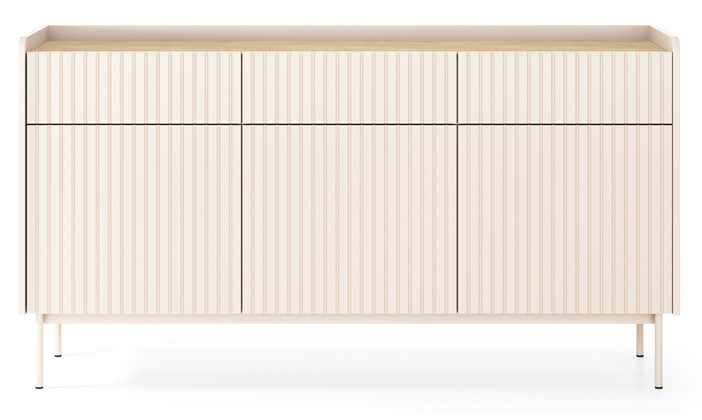 SELSEY Komoda Liwelo trzydrzwiowa z trzema szufladami 153 cm szarobeżowa