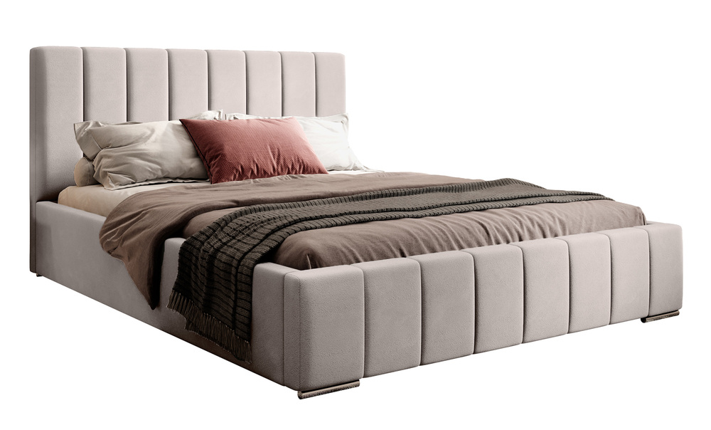 SELSEY Łóżko tapicerowane 160x200 cm Wolte z pojemnikiem kremowe welur