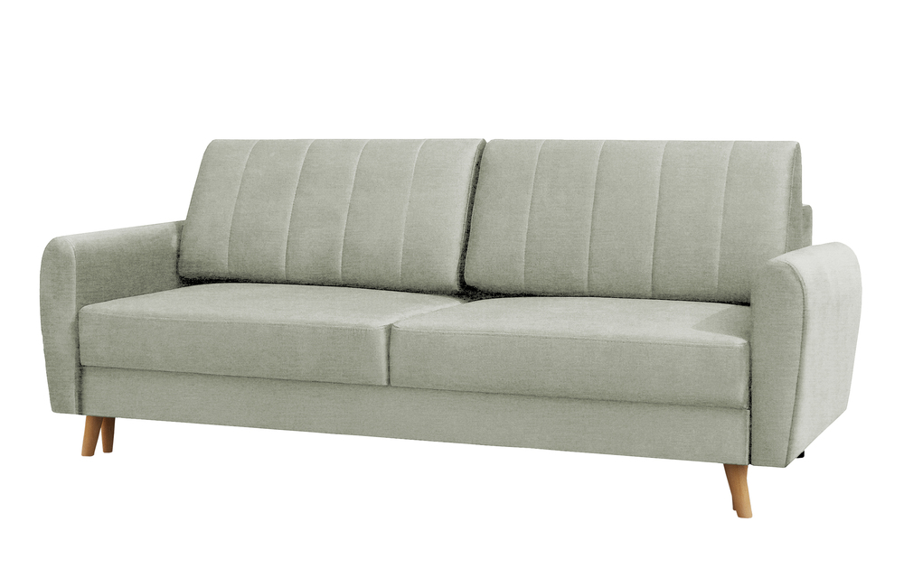 SELSEY Kanapa rozkładana trzyosobowa Dordo jasnobeżowa z pojemnikiem welur hydrofobowy