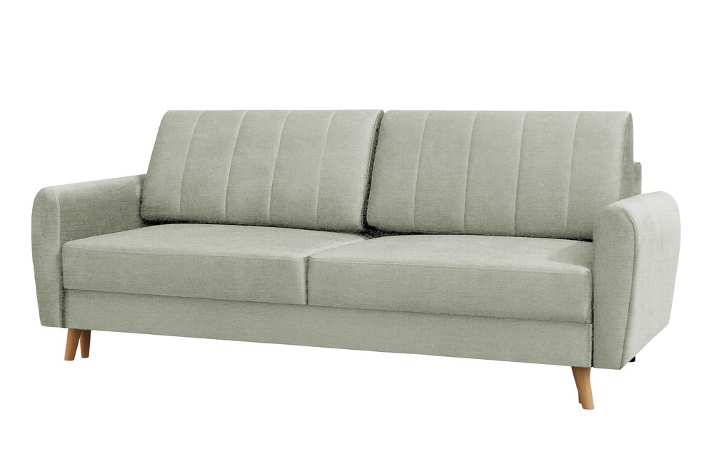 SELSEY Kanapa rozkładana trzyosobowa Dordo jasnobeżowa z pojemnikiem welur hydrofobowy