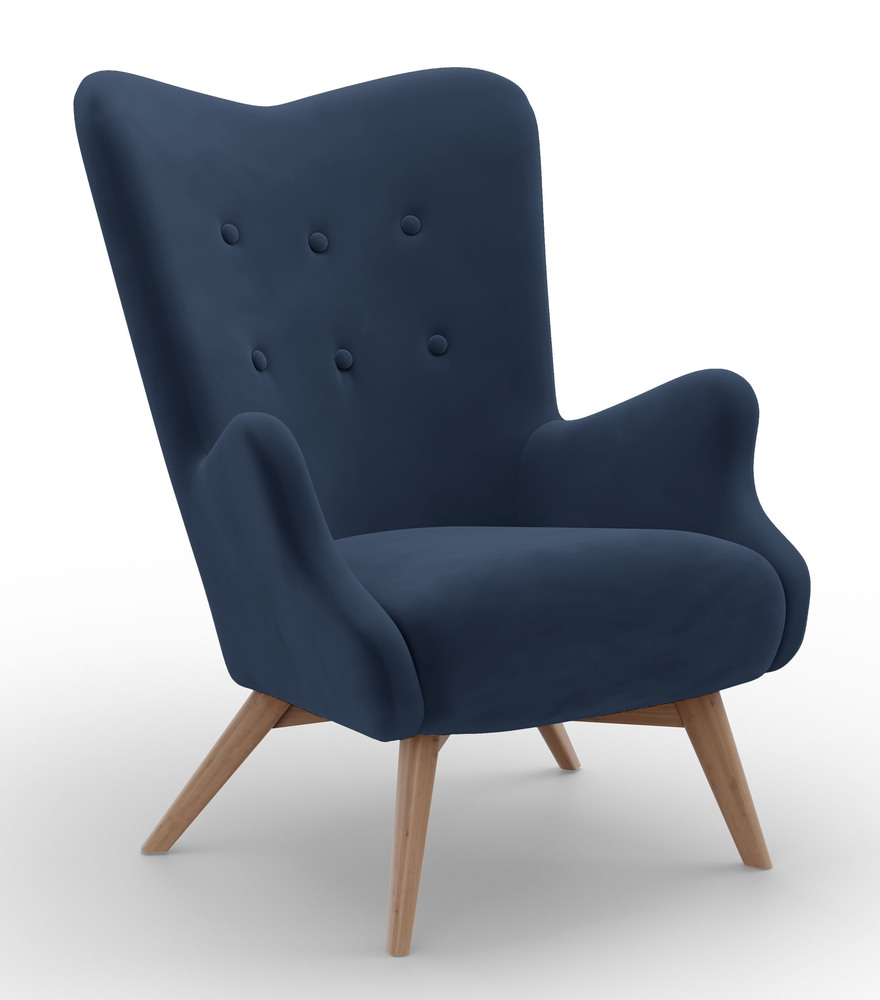 SELSEY Fotel wypoczynkowy uszak Owlly niebieski welur