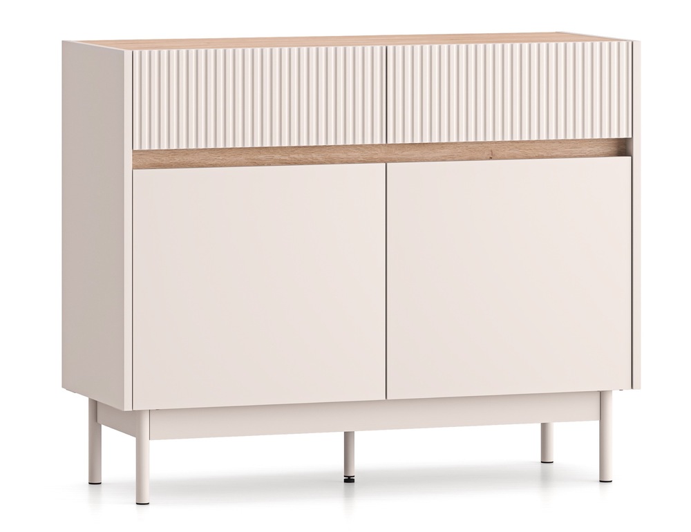 SELSEY Komoda dwudrzwiowa Dunea z dwiema szufladami 104 cm kaszmir/dąb