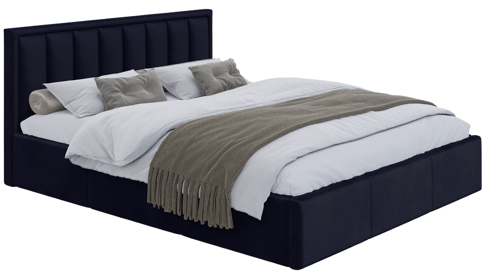 SELSEY Łóżko tapicerowane 180x200 cm Munno z pojemnikiem i metalowym stelażem granatowy welur