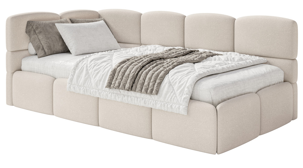 SELSEY Łóżko młodzieżowe 90x200 cm Cloudy lewostronne z pojemnikiem kremowe szenil