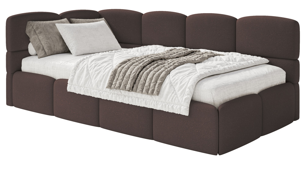SELSEY Łóżko młodzieżowe 90x200 cm Cloudy lewostronne z pojemnikiem brązowe szenil