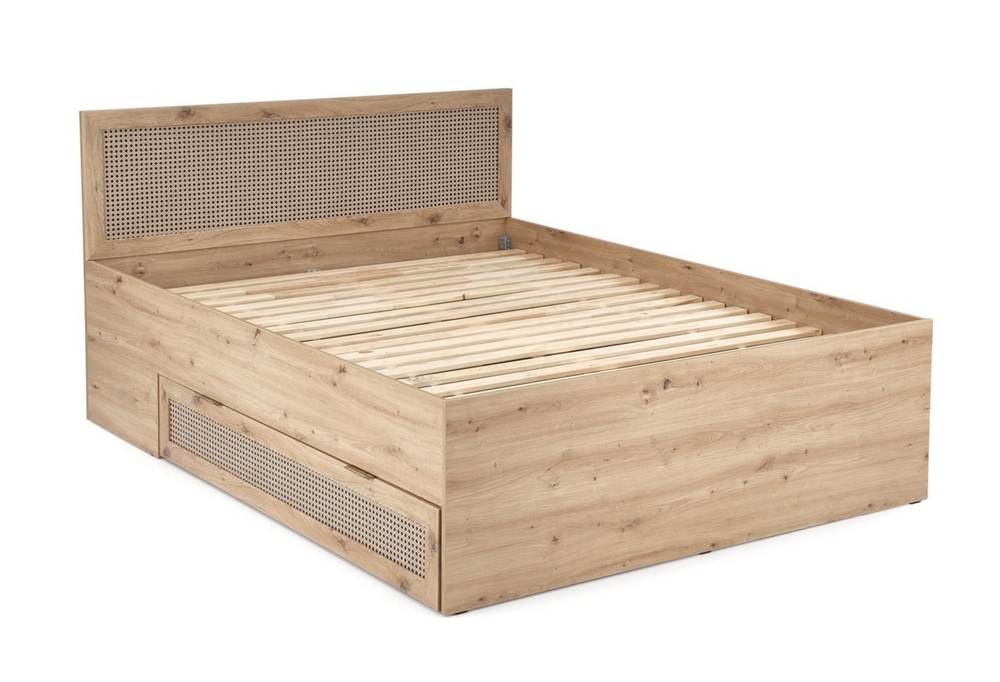 SELSEY Łóżko drewniane Trivilla z szufladami dąb artisan/ plecionka wiedeńska