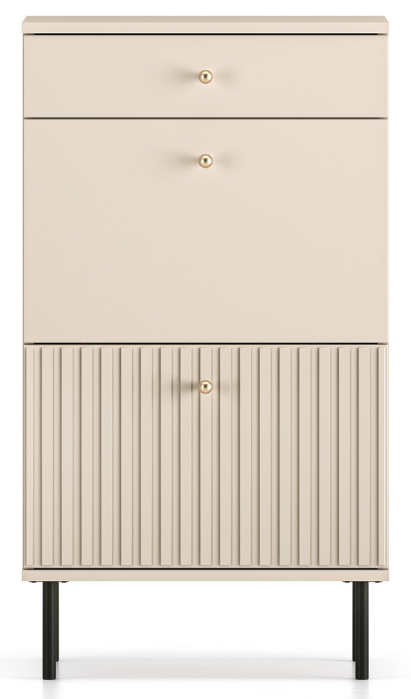 SELSEY Szafka na buty Caletto 55 cm z szufladą ozdobne lamele beżowa