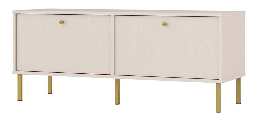 SELSEY Szafka RTV dwudrzwiowa Oktio 121 cm beż piaskowy na złotych nogach