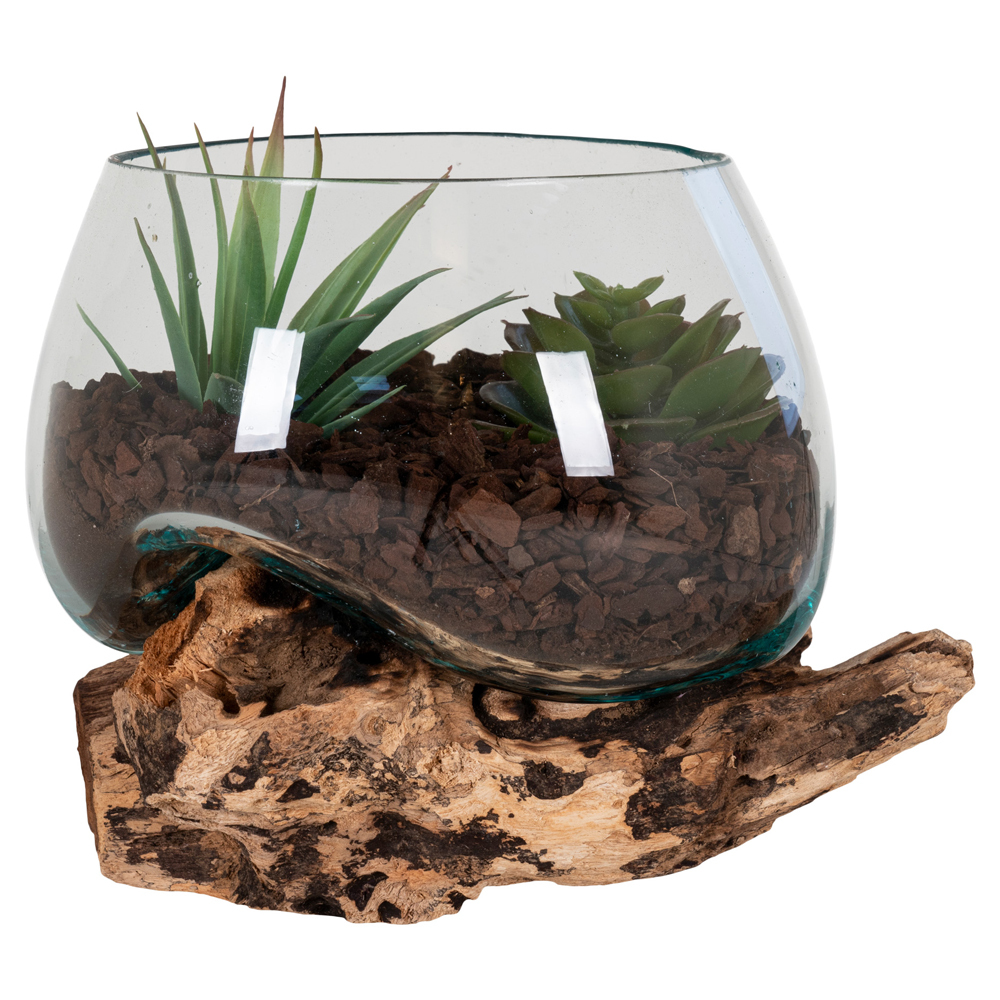 SELSEY Dekoracja szklana Bouraldo 15x15 cm z drewnem