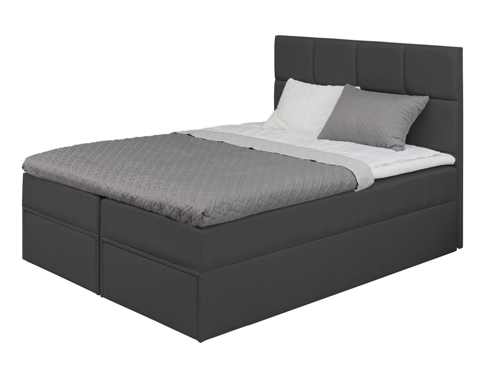 SELSEY Łóżko kontynentalne 140x200 cm Tokio z pojemnikami i szufladami grafitowe welur hydrofobowy
