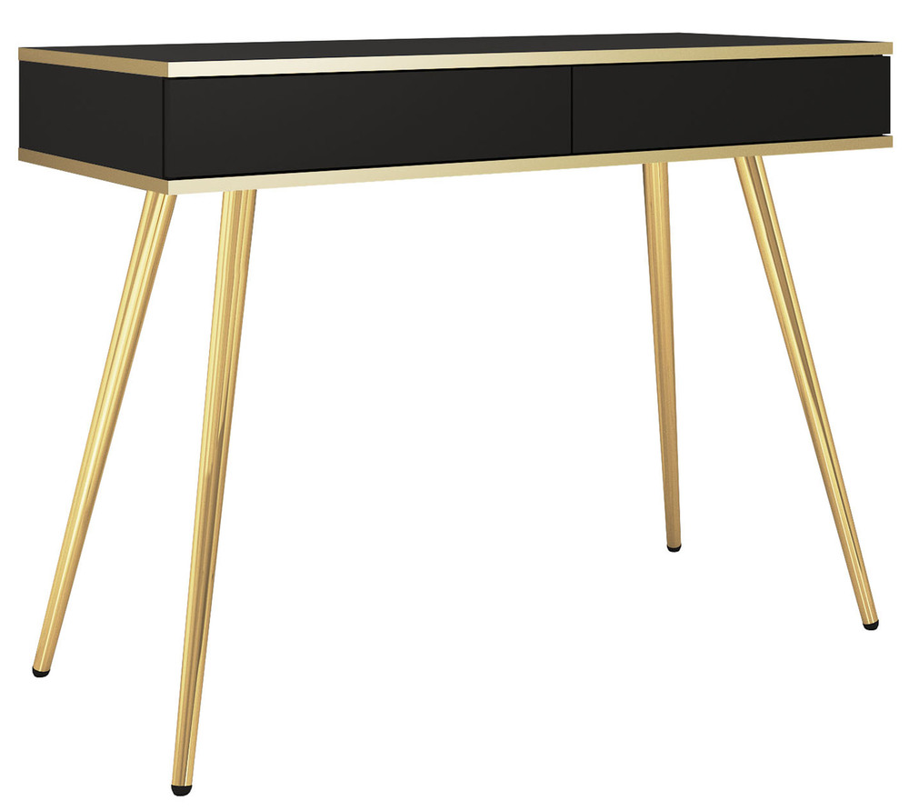 SELSEY Toaletka Glinte z dwiema szufladami 102 cm czarna ze złotymi nogami