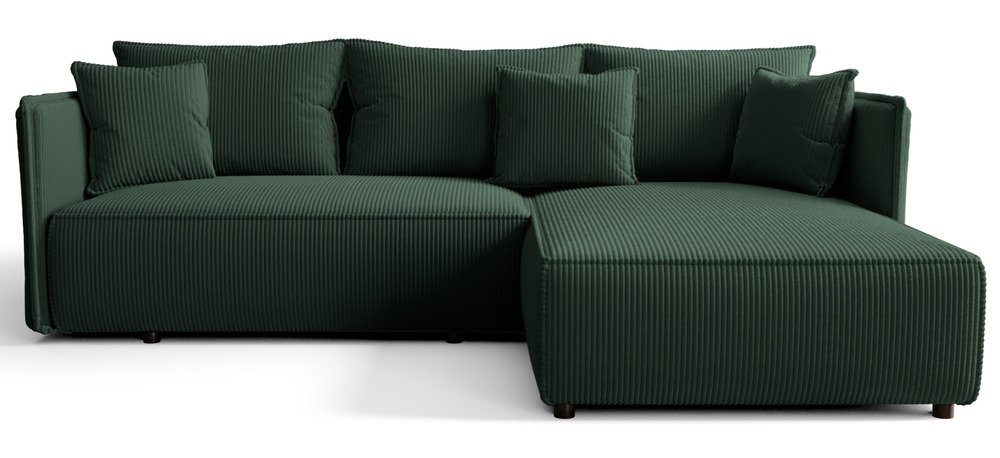 SELSEY Narożnik z funkcją spania Serelto L-kształtny prawostronny z pojemnikiem ciemnozielony sztruks