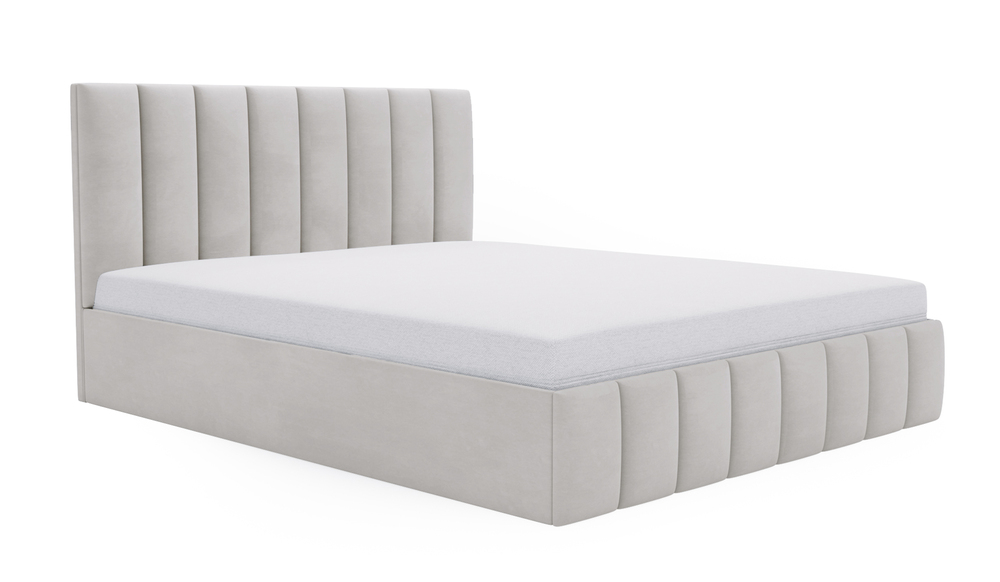 SELSEY Łóżko tapicerowane 140x200 cm Buenio z pojemnikiem szarobeżowe velvet hydrofobowy