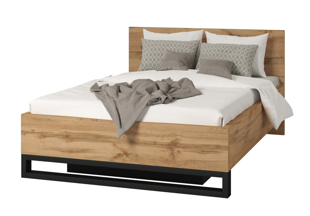 SELSEY Łóżko Feliks ze stelażem i pojemnikiem na pościel 140 cm Dąb wotan