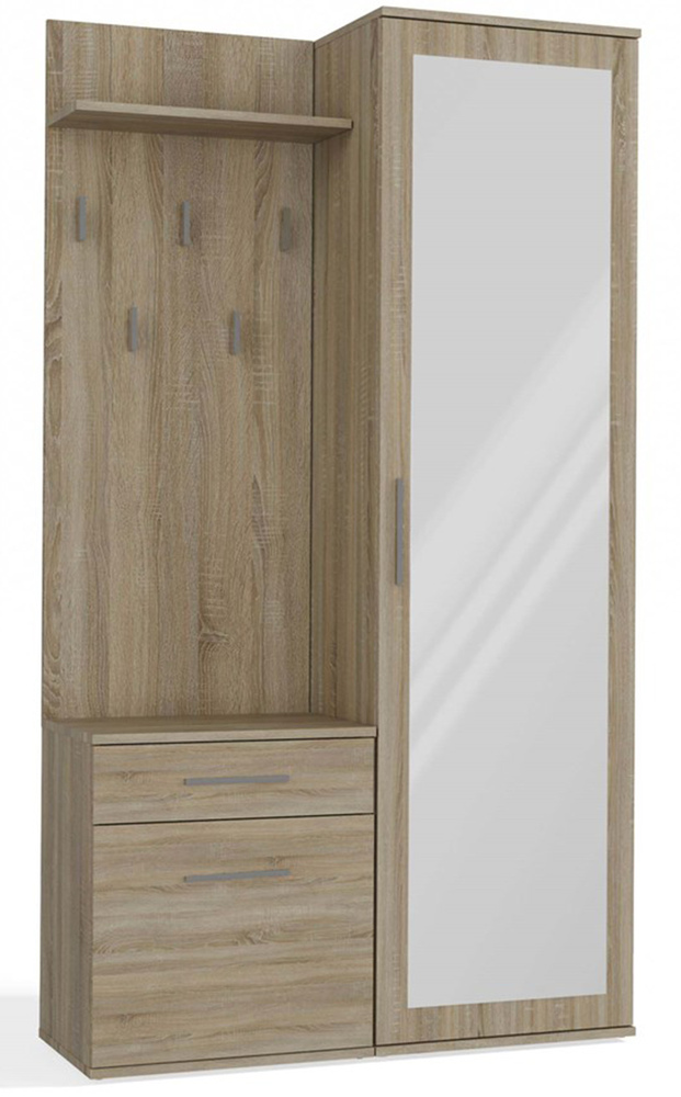 SELSEY Zestaw do przedpokoju Duvio z szafą i lustrem 100 cm dąb sonoma