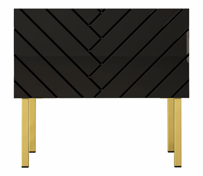 SELSEY Szafka nocna Qudula 50x37 cm czarny mat / czarny połysk ze złotymi nogami jodełka