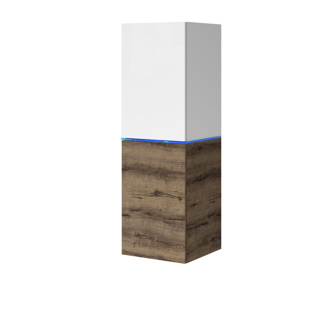 SELSEY Witryna Bisko 35 cm z oświetleniem LED Biały mat / Biały połysk / Dąb monastery