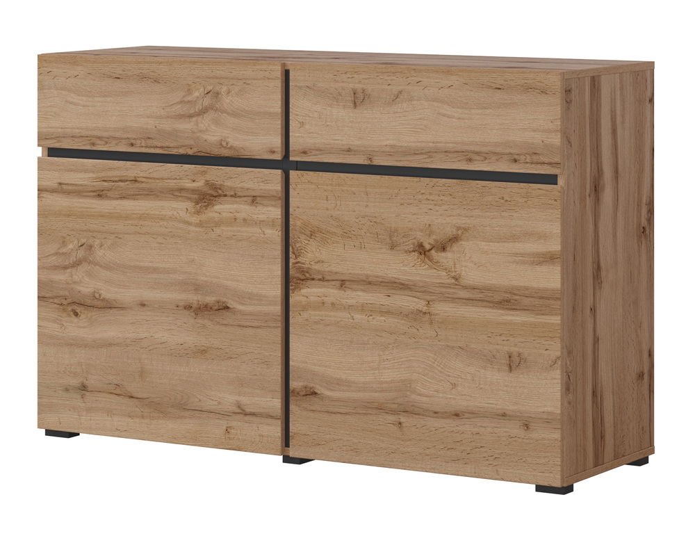 SELSEY Komoda Kruzoe 78 cm z dwiema szufladami i dwiema szafkami dąb wotan