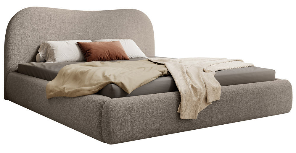 SELSEY Łóżko tapicerowane Simsalo 160x200 cm z pojemnikiem ciemnobeżowe boucle