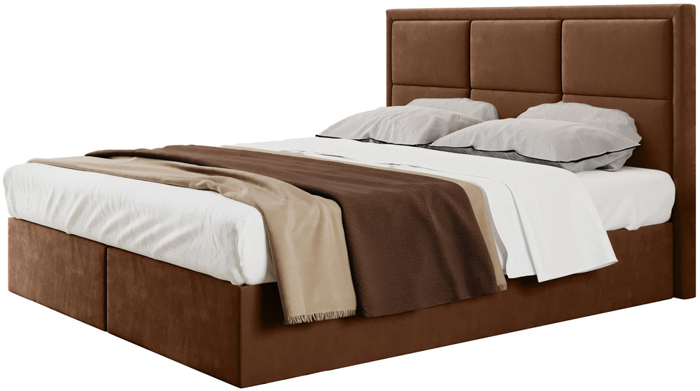 SELSEY Łóżko kontynentalne 160x200 cm Rommano z materacem bonellowym i topperem miedziane welur