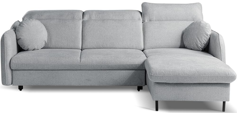 SELSEY Narożnik z funkcją spania Belvo L-kształtny prawostronny z regulowanymi zagłówkami i pojemnikiem szary szenil hydrofobowy łatwoczyszczący