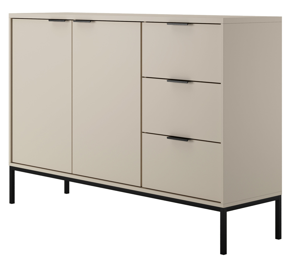 SELSEY Komoda dwudrzwiowa Diargo z trzema szufladami szarobeżowa na czarnym stelażu