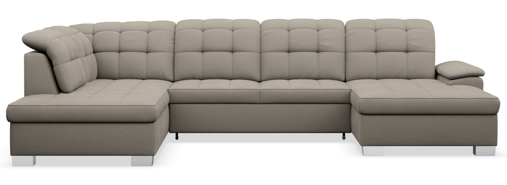 SELSEY Narożnik z funkcją spania Jamaal U-kształtny prawostronny z pojemnikiem szarobeżowy plecionka